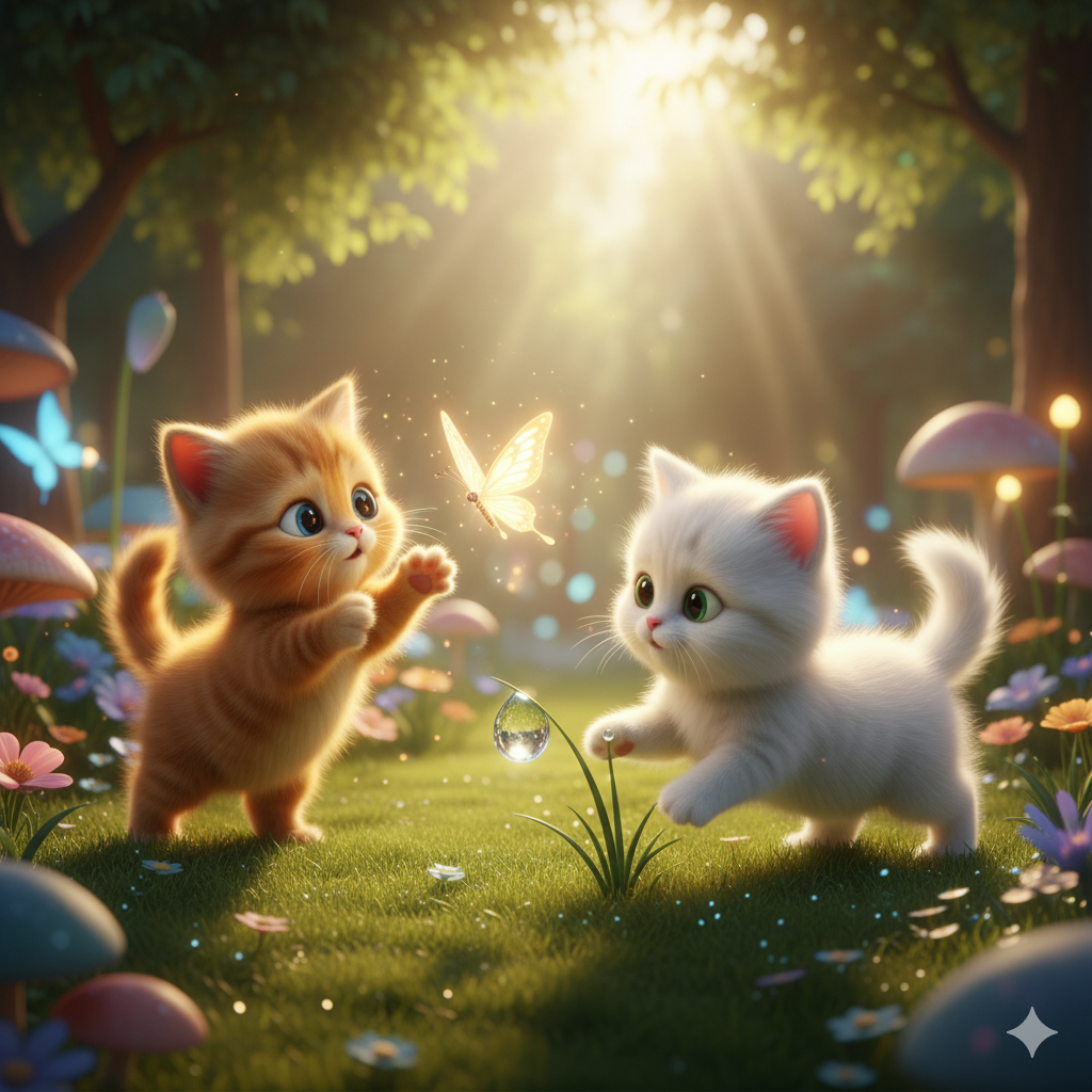 Two Little Cats Playing in the Garden