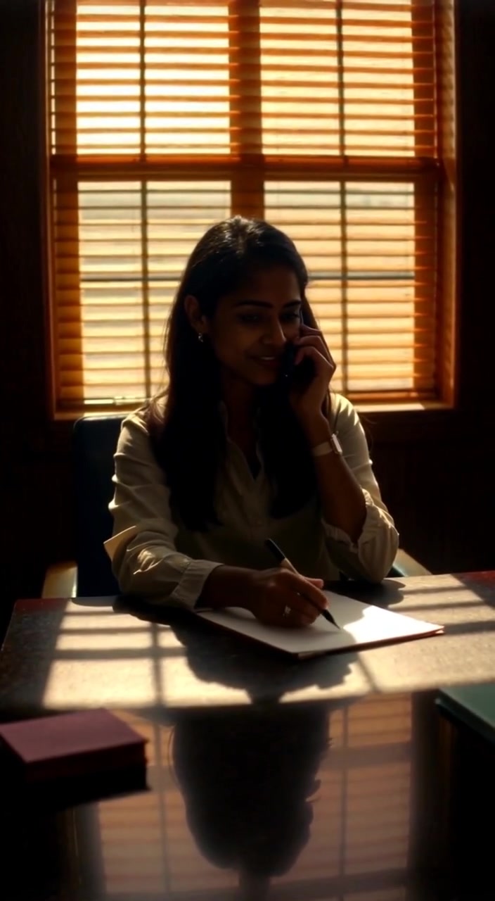 The woman gently nods while listening intently on the phone, jotting down notes on her notepad.