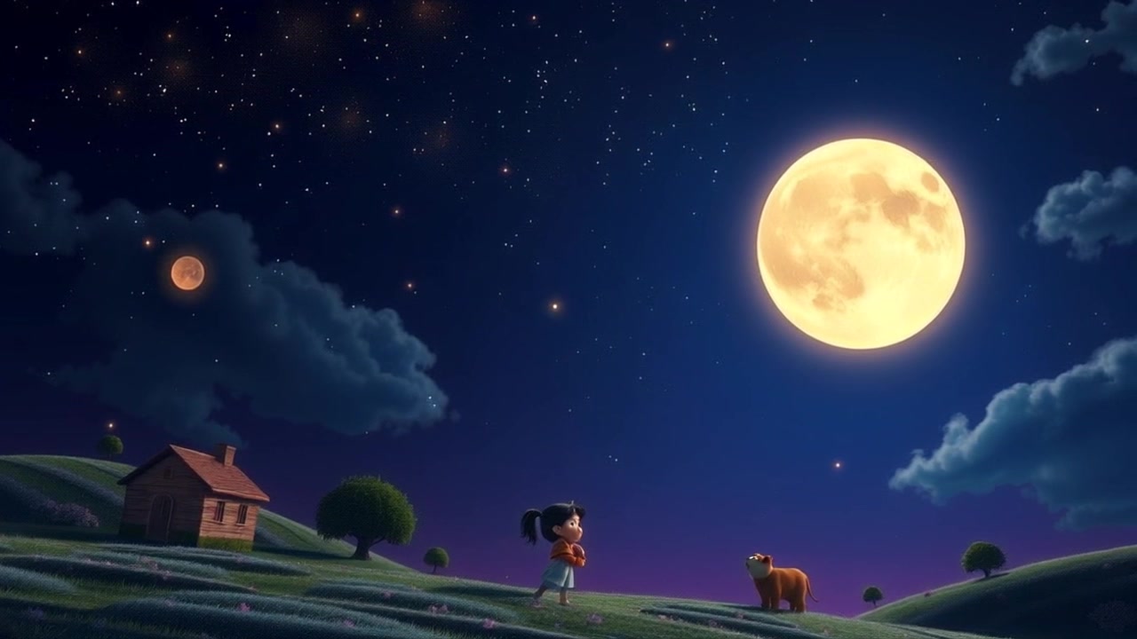 Moonlit Ride: A Girl on Her Bike