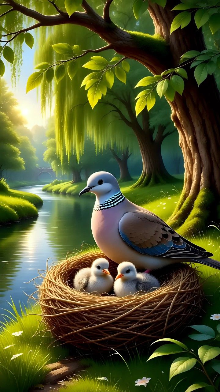 Mother Bird Feeding Her Chicks