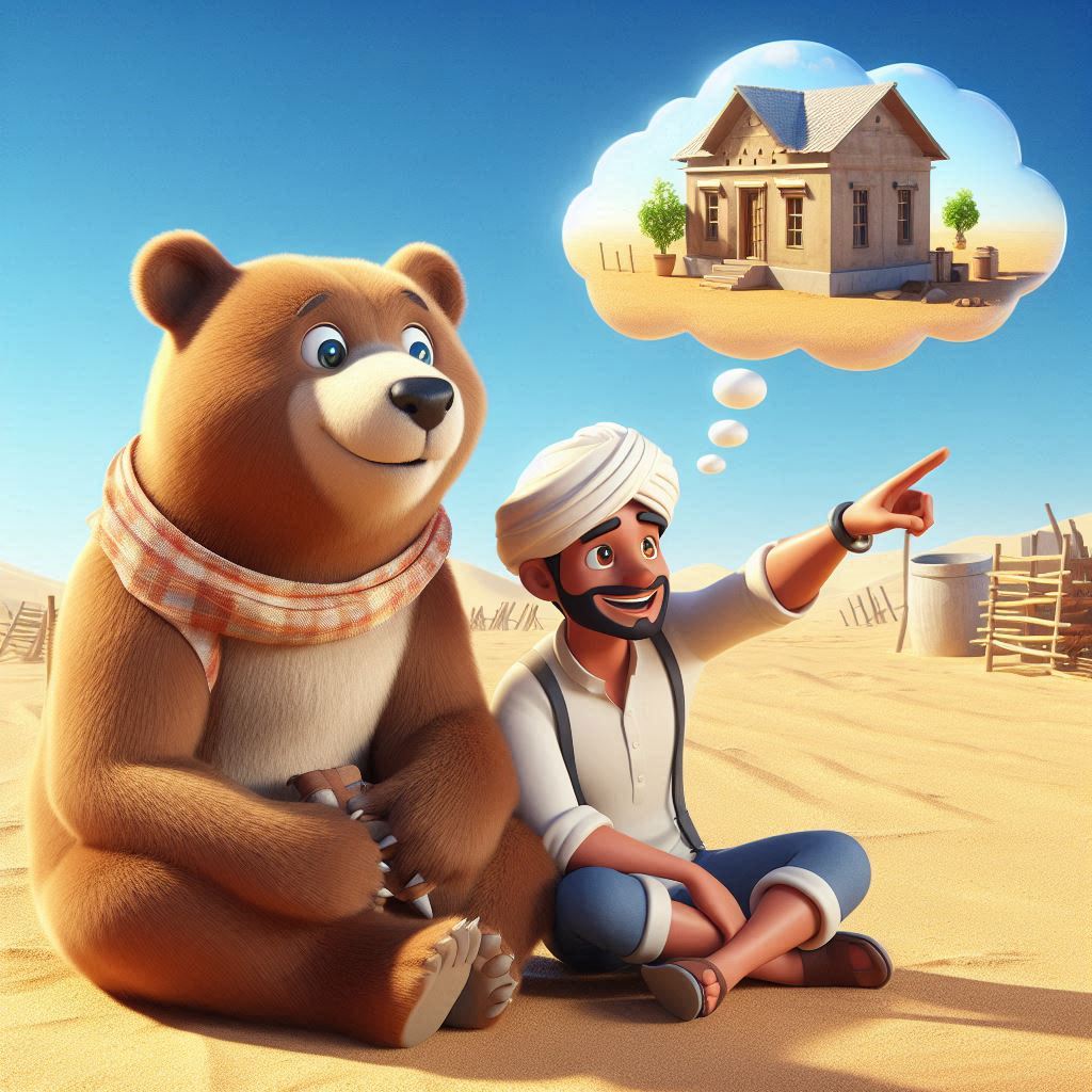 Desert Dreams: A Farmer's Vision with a Bear Companion