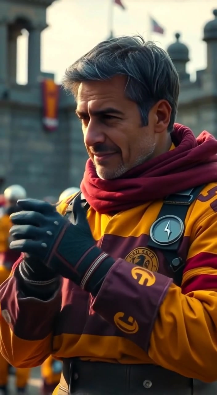 The athlete gently adjusts his gloves, focusing intently before the race begins.