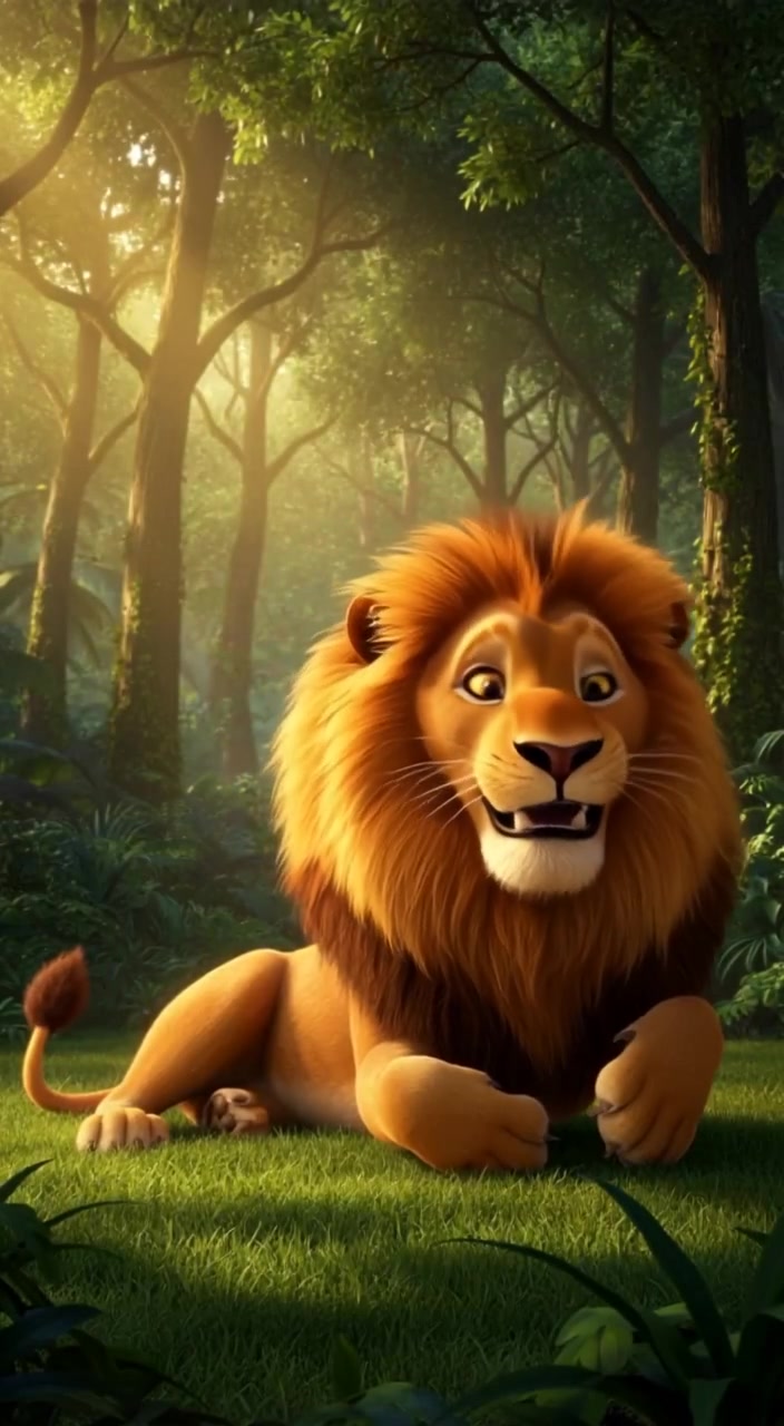 Lion and Monkey Play in the Forest