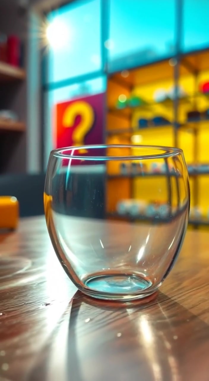 Sunlight gently streams through a glass on the table, casting beautiful reflections on the surface.