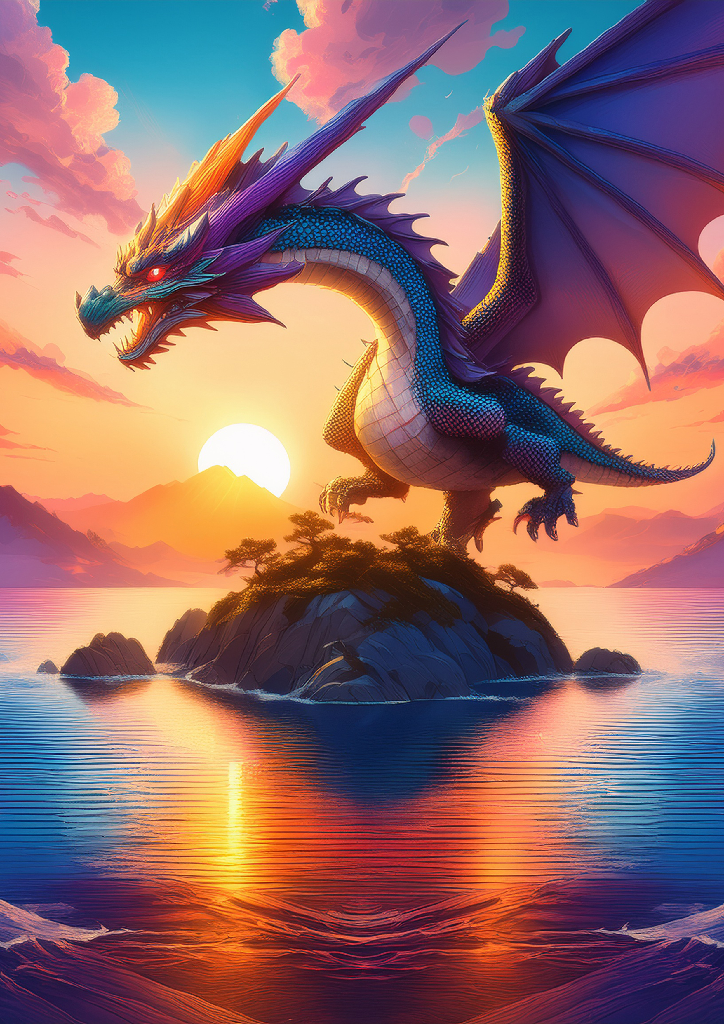 Majestic Dragon in Vibrant Sunset