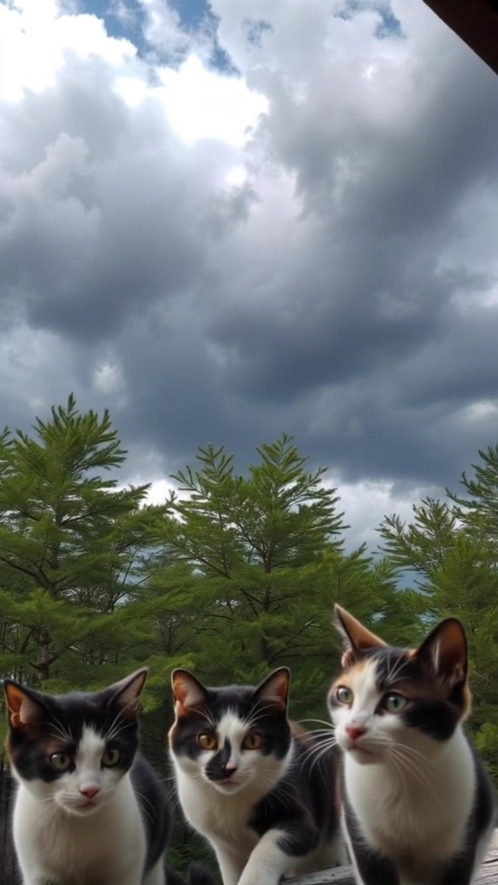 A large storm clouds gathering over a forest, with trees bending in the wind.