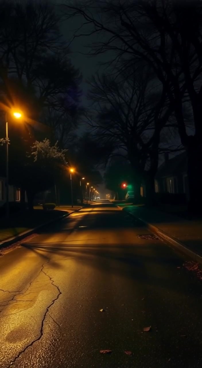 Leaves gently rustle as shadows dance across a peaceful suburban street, with sunlight filtering through the trees.