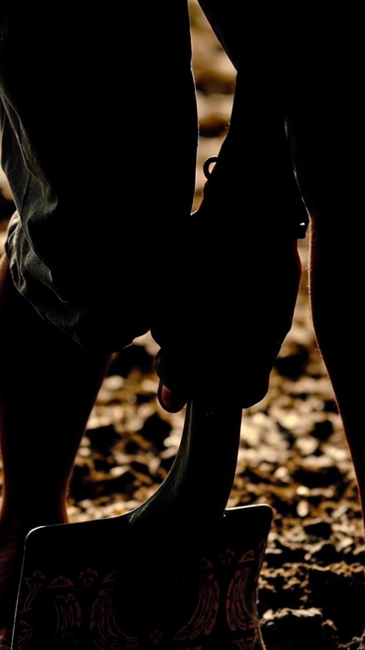 Subject (Close-up of an old farmer's weathered hands holding a hoe) + Subject movement (Still) + Scene (Muddy field) + Camera Language (Slow zoom in) + Lighting (Soft, natural daylight) + Atmosphere (Serene and nostalgic)