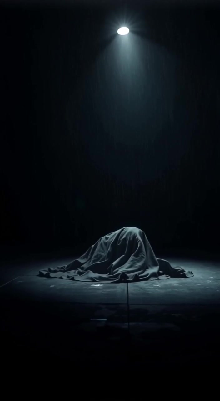 A dark, tranquil room with a faint light illuminating a figure stirring under a blanket.