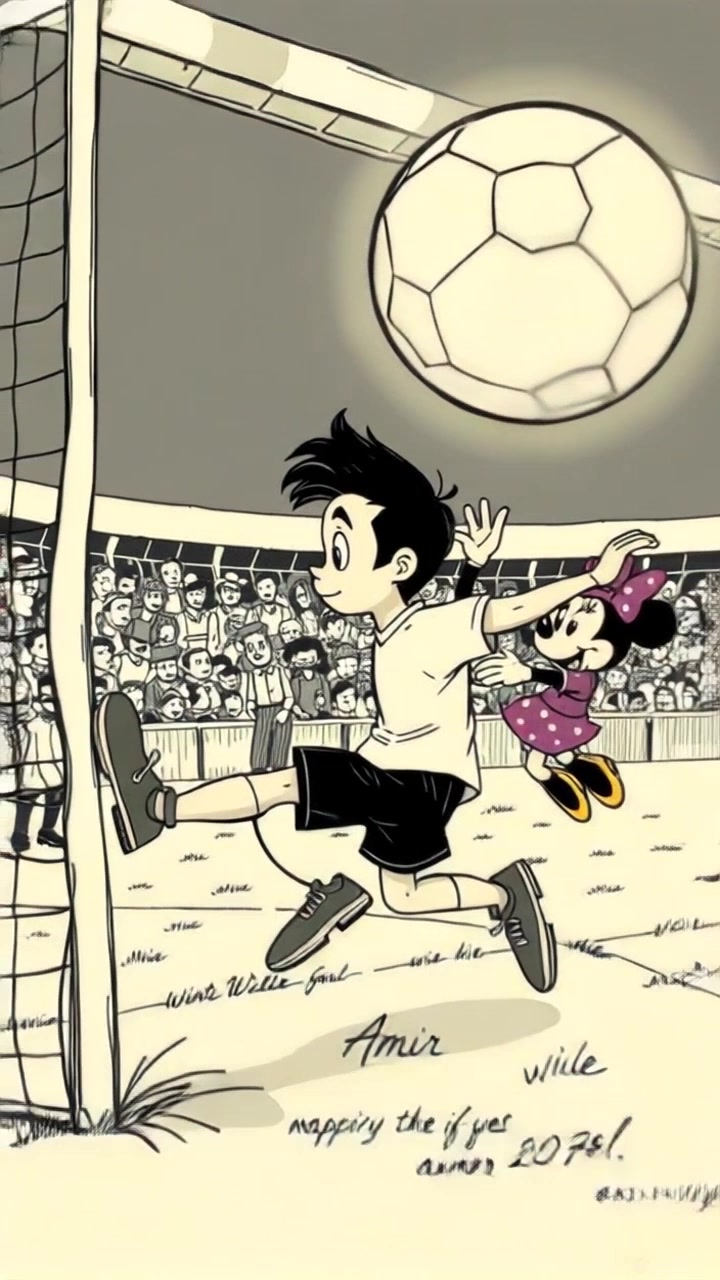 Subject: A soccer player scoring a goal. Subject movement: The player strikes the soccer ball with precision, sending it soaring towards the net. Scene: An intense soccer field with a cheering crowd in the background, the goalposts framing the action. Style: Bright, daytime lighting highlighting the green grass and vibrant jerseys. Motion: Camera follows the ball in a quick, dramatic zoom as it travels toward the goal, capturing the moment of impact as it hits the back of the net with a celebratory slow-motion effect.