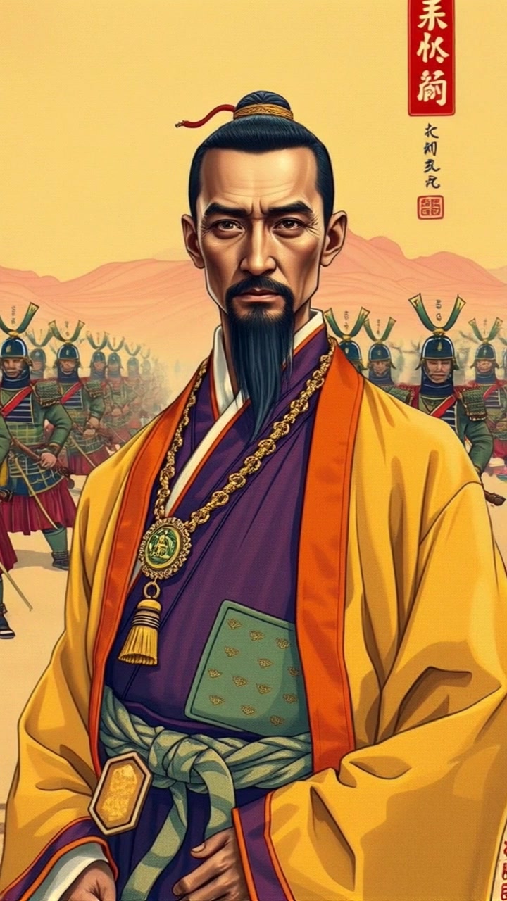 Subject: Okere, a majestic warrior in traditional royal attire, standing tall on a vast battlefield. Subject Description: Regal stance, adorned in intricate royal garments and jewelry, exuding strength and authority. Subject Movement: Stillness. Scene: Warriors training in the background amidst the battlefield's grandeur. Scene Description: Epic battlefield setting with medieval tents and weapons scattered around, evoking a sense of ancient warfare. Camera Language: Slow pan around Okere, capturing the details of his attire and the expansive battlefield landscape. Lighting: Golden-hour light casting dramatic shadows and highlighting the warrior's regalia. Atmosphere: Majestic, grand, awe-inspiring.