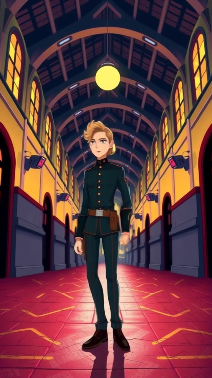 The Rookie Ranger stands alone in the middle of a large, empty hall in the headquarters, looking around.