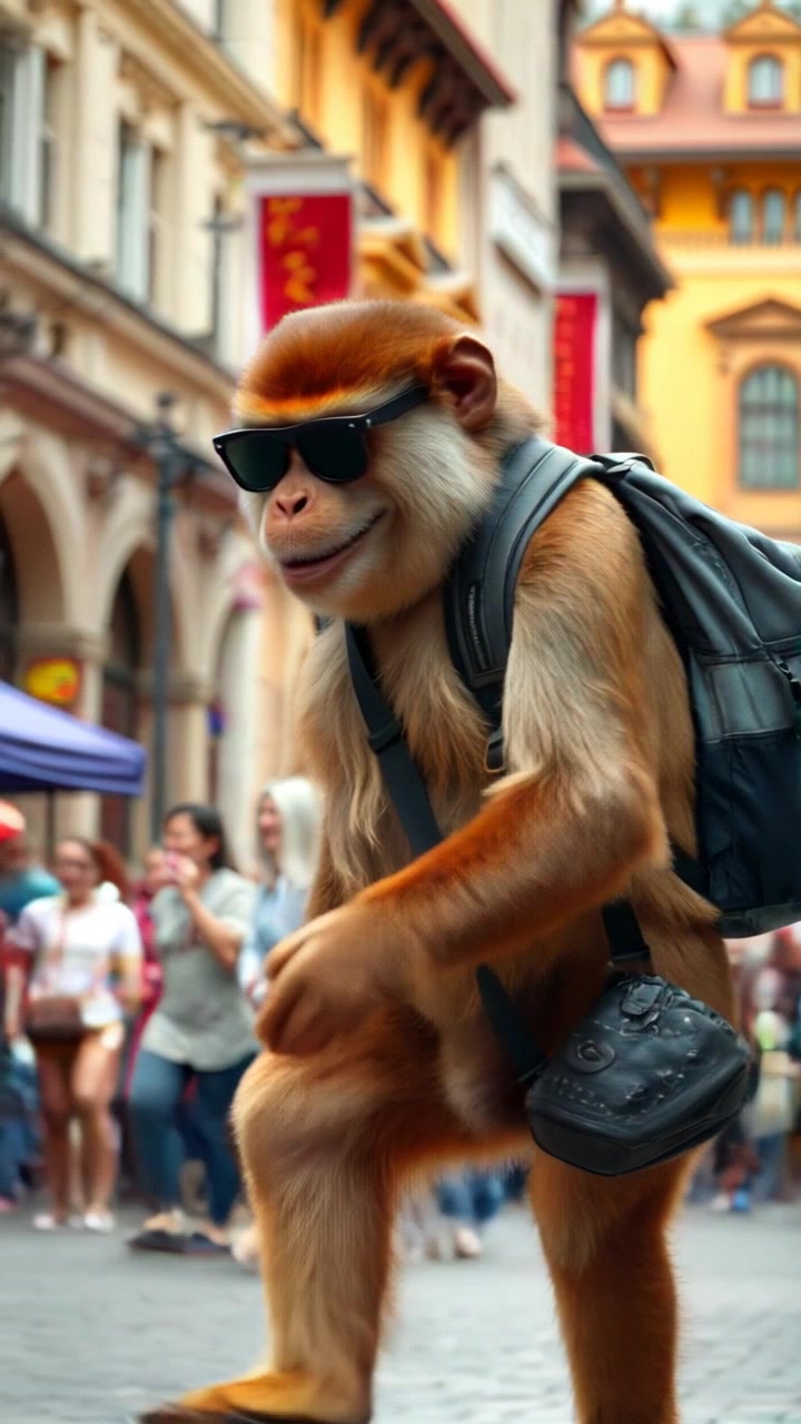 Monkey Vlogs Adventures in the Town Square!