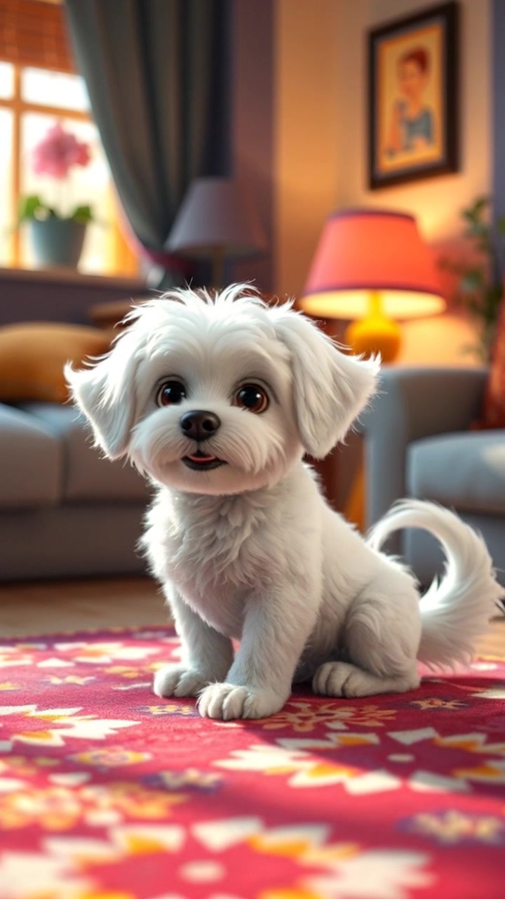 Adorable White Dog Feeds Man on Sofa in Cozy Home