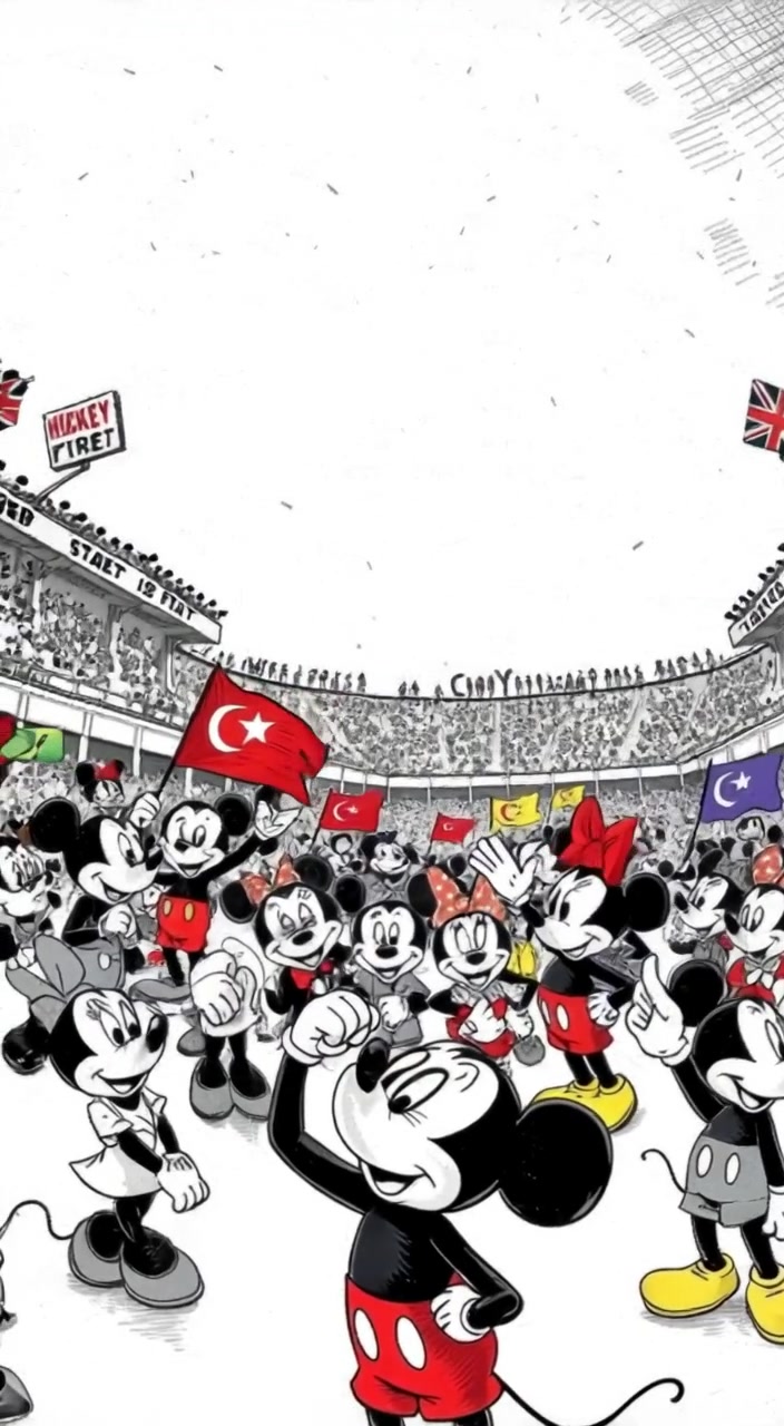 Fans cheer wildly, flags and banners wave in the stadium's vibrant atmosphere, capturing the excitement of the crowd.