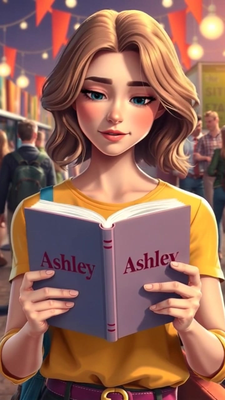 Subject: A girl intently reading a book at a vibrant book fair. Subject movement: She occasionally flips the pages, absorbing the content deeply. Scene: Bustling book fair filled with colorful stalls and eager readers, the atmosphere alive with conversations and excitement. Style: Bright, cheerful lighting that emphasizes the colorful displays and lively interactions. Motion: The camera slowly pushes in toward the girl as she immerses herself in her book, capturing the dynamic background of the fair coming into focus.