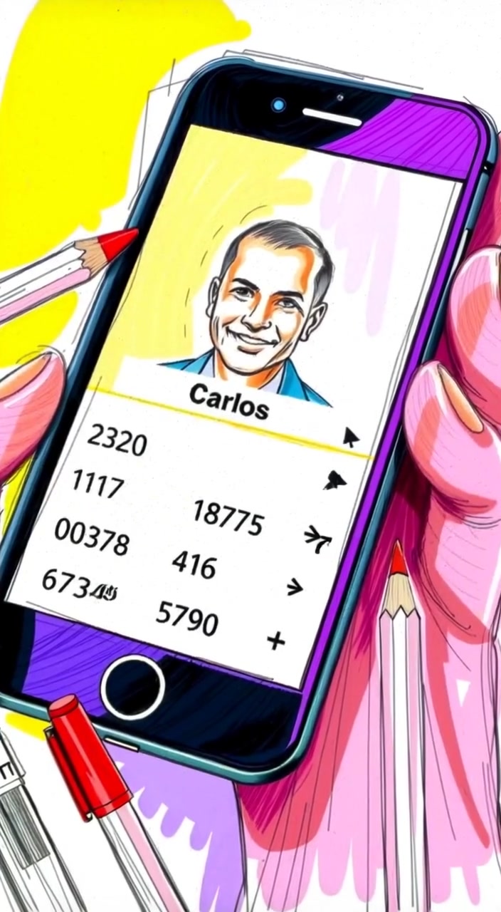 The smartphone screen gently vibrates as new notifications appear, with bright icons illuminating the contact information.