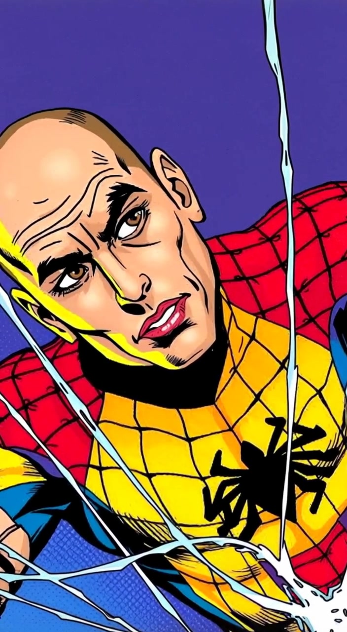 The young man struggles gently against the strands of a shimmering web, glancing around for a way out.