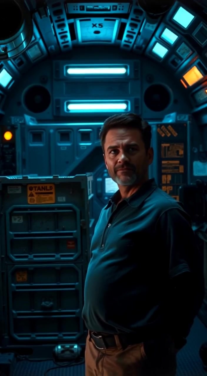 Klaes standing in a dusty, dimly lit room, looking perplexed with a furrowed brow.