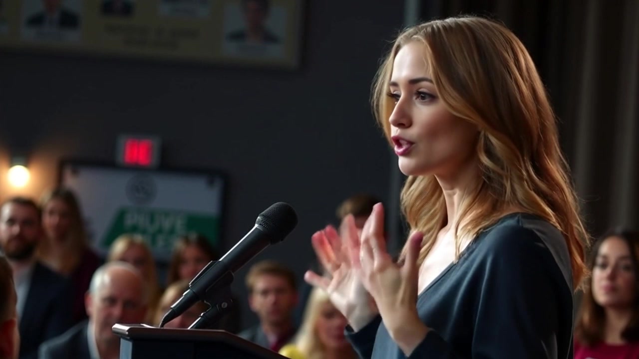 Inspiring Speech by a Beautiful Woman on Green Screen