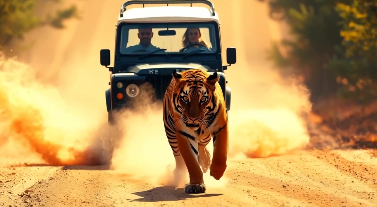 Land Rover and Tiger: Wild Pursuit on Dusty Trails