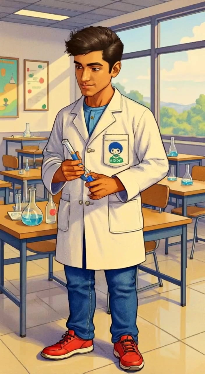 The scientist carefully pours a colorful liquid from one test tube to another in the brightly lit laboratory.