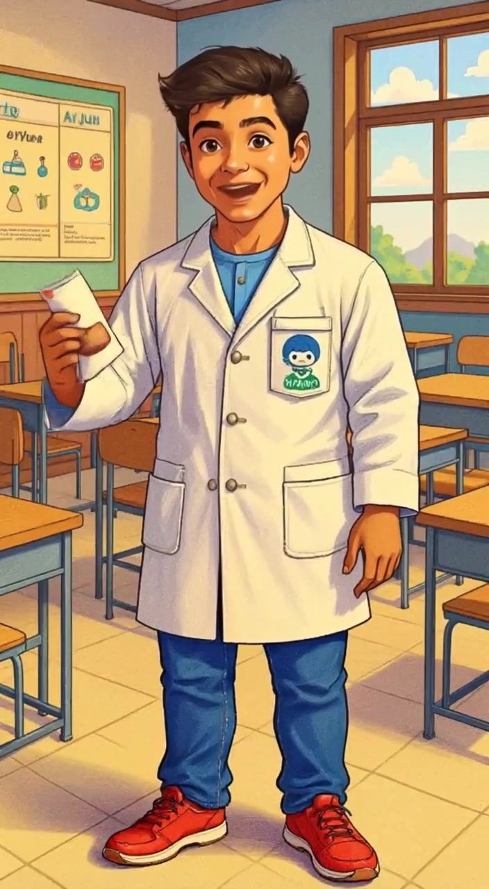 The man gently shakes the bag of chai powder, causing a light flutter of the colorful backdrop behind him.