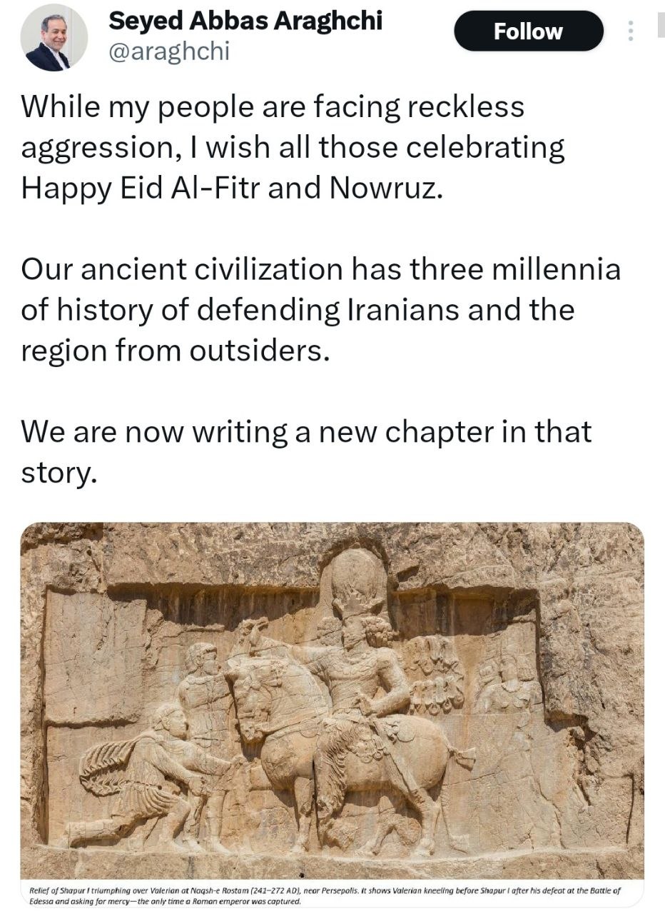Iran's FM Araghchi: Celebrating 3 Millennia of Civilization and Writing a New Chapter