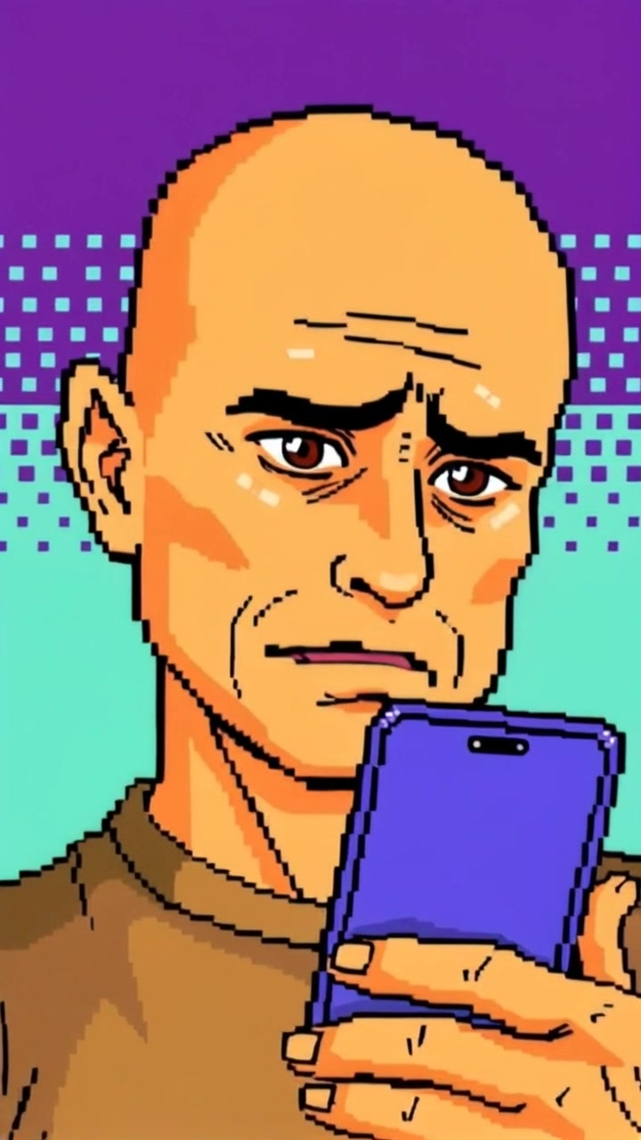 Subject: Person with expression of confusion on their face, holding a smartphone with an empty notification screen. Subject description: Casual attire, raised eyebrows, handheld device. Subject movement: Still. Scene: Modern office cubicle with muted colors and generic office decor. Camera language: Slow zoom in on the person's face, handheld camera to convey uncertainty and confusion. Lighting: Soft, fluorescent office lighting. Atmosphere: Tense and uncertain.