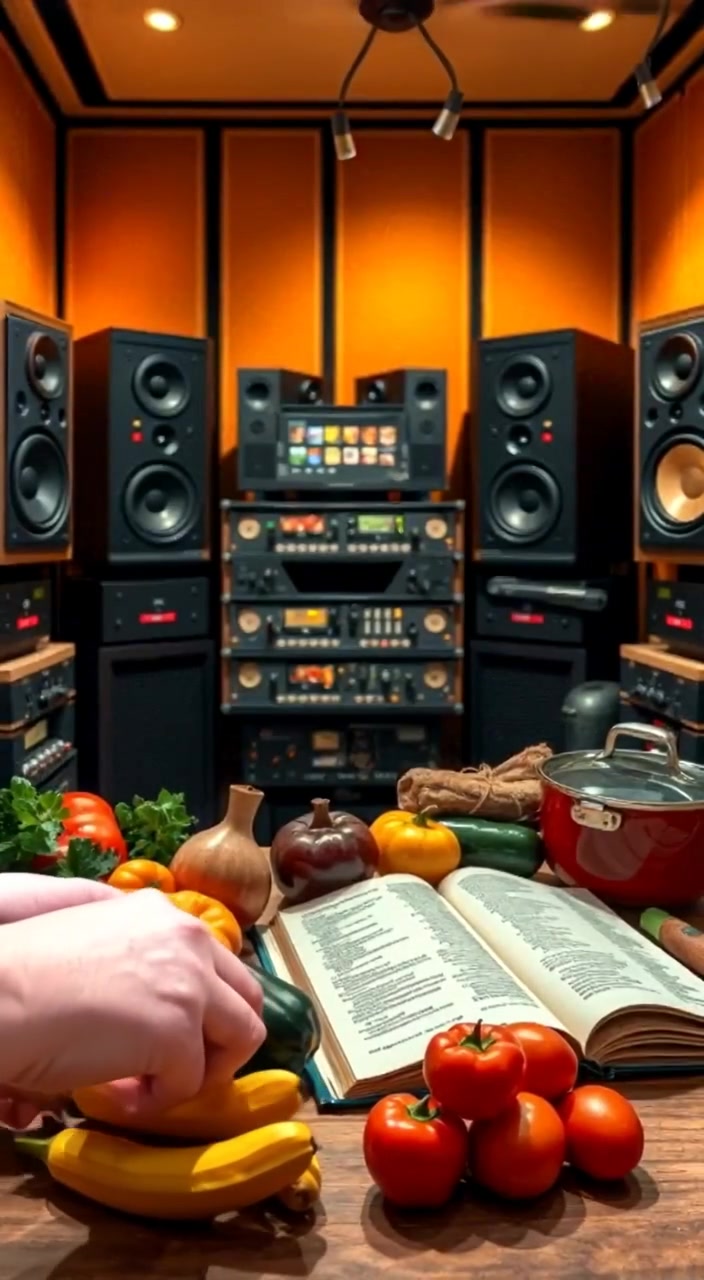 The woman gently chops fresh vegetables while glancing at the open recipe book on a sunlit kitchen counter.