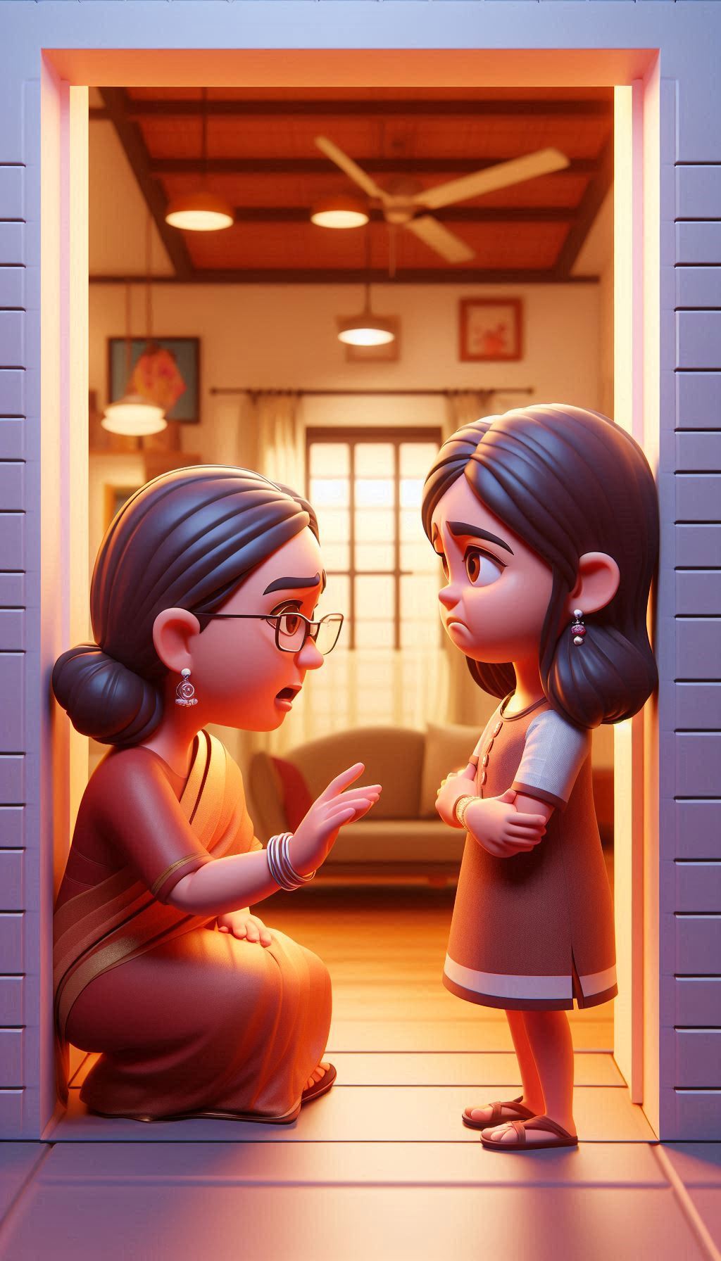 Emotional Embrace in 3D Pixar Style
