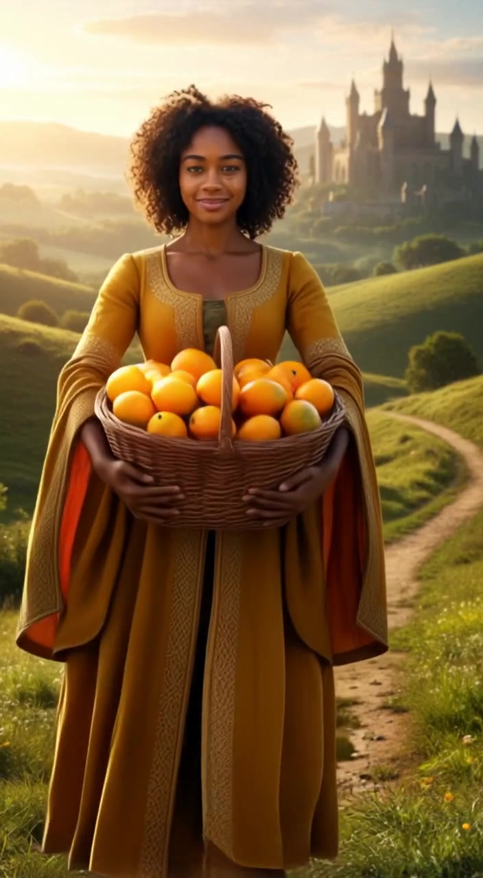 A close-up of a wicker basket held by Lilly, filled with ripe mangoes.
