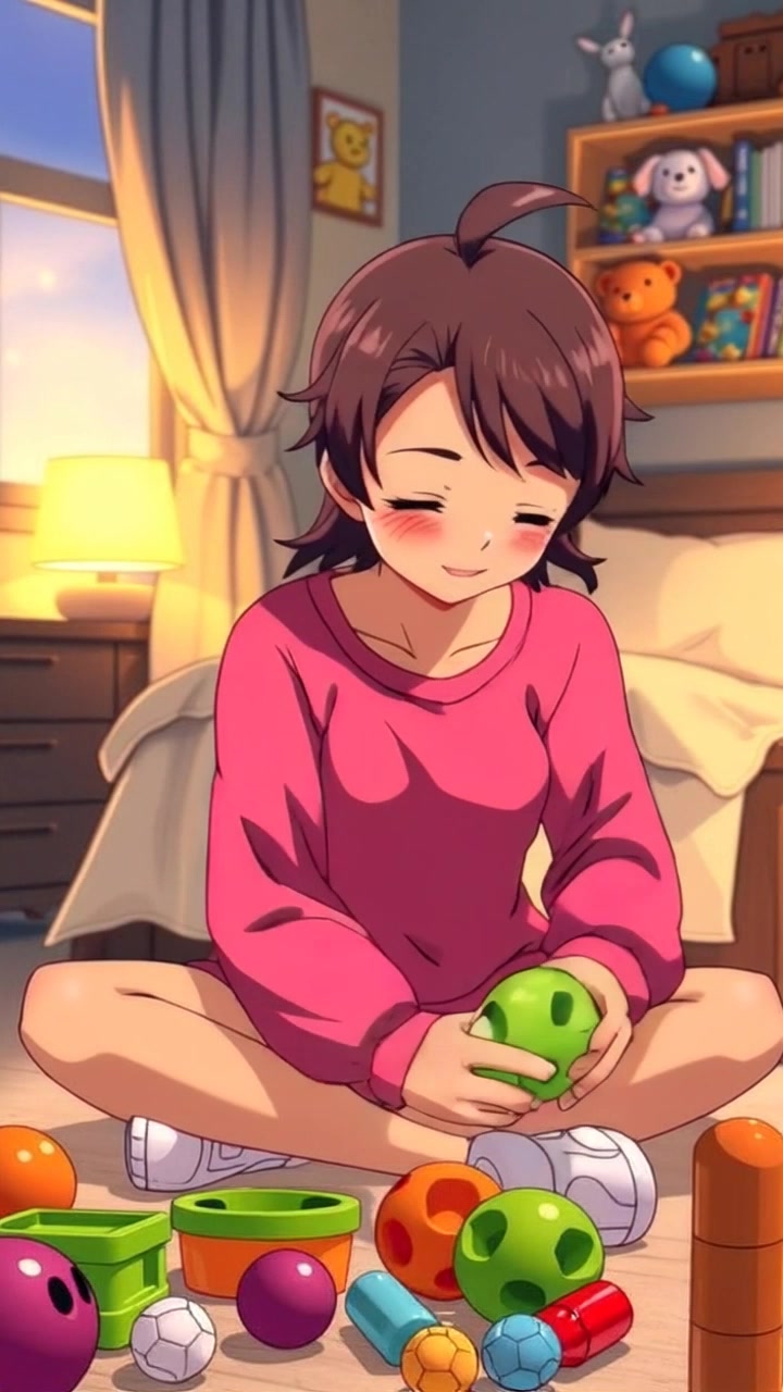 Sara, as a young girl, plays joyfully in a sunny park, surrounded by colorful toys and trees.
