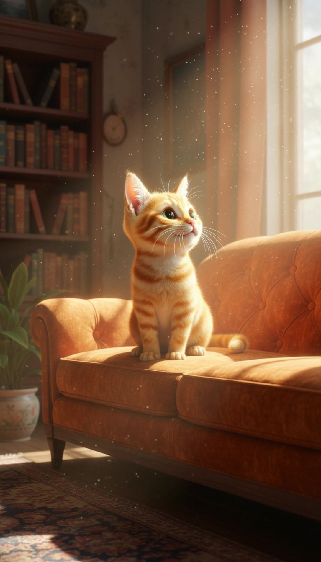 Funny Dance Moves of an Orange Cat with Green Eyes