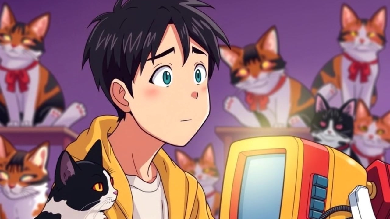 Subject: A young boy gazing in amazement at a futuristic device, the Homework Helper 3000. Subject movement: The boy leans forward slightly, eyes wide with admiration, conveying a sense of wonder. Scene: A bright and colorful room with educational posters on the walls, cluttered with school books and stationery. Style: Soft, ambient lighting that creates an inviting atmosphere, highlighting the excitement of discovery. Motion: The camera begins with a close-up of the boy's face, capturing his expressions, then smoothly pulls back to reveal the device, showcasing the interactions between the boy and the Homework Helper 3000.