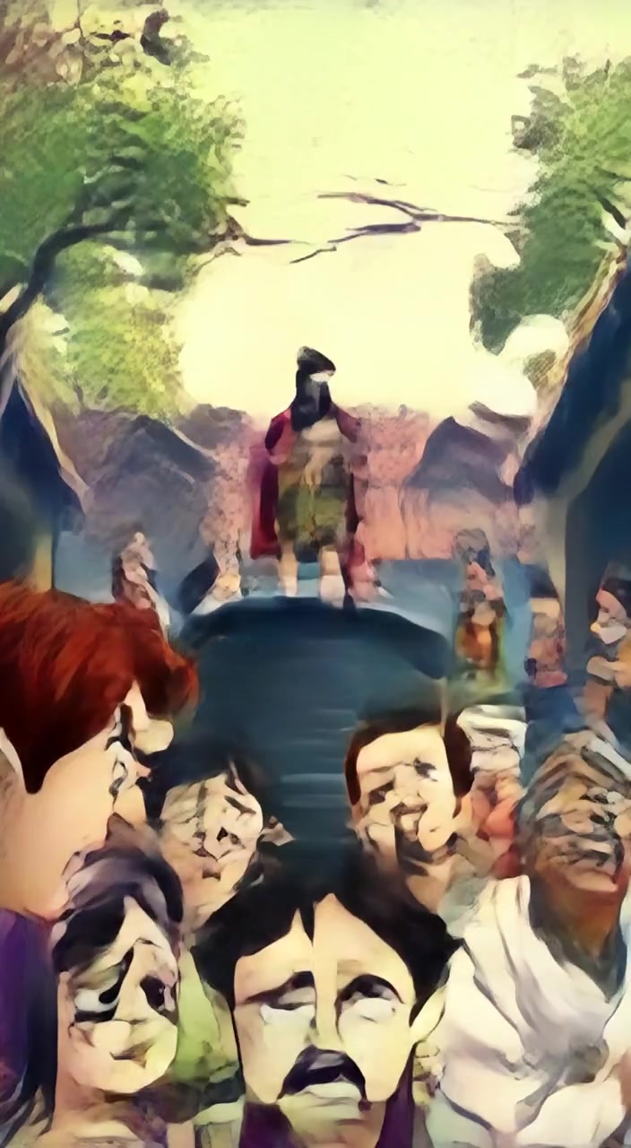 The villagers exchange worried glances as the wind rustles through the trees, clouds gathering ominously in the distance.