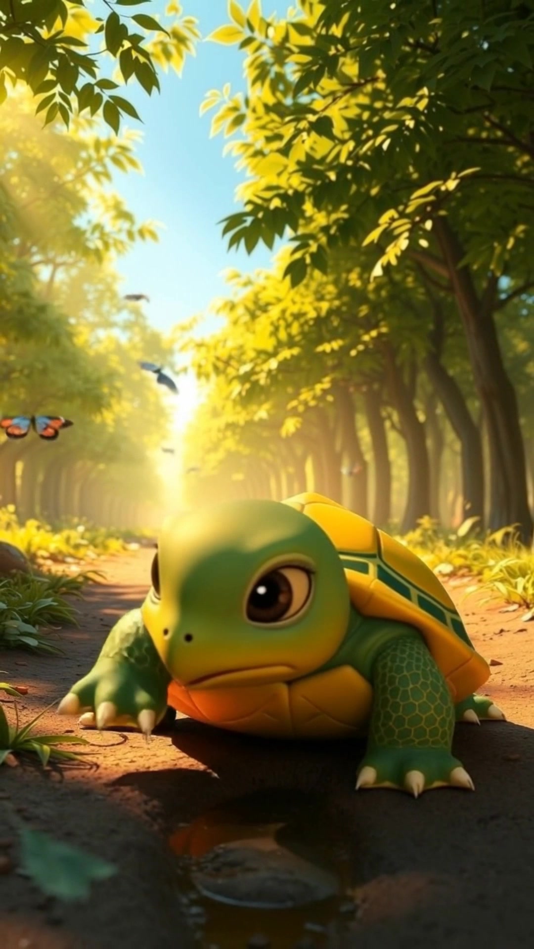 Timmy the Cheerful Turtle in the Sunny Forest