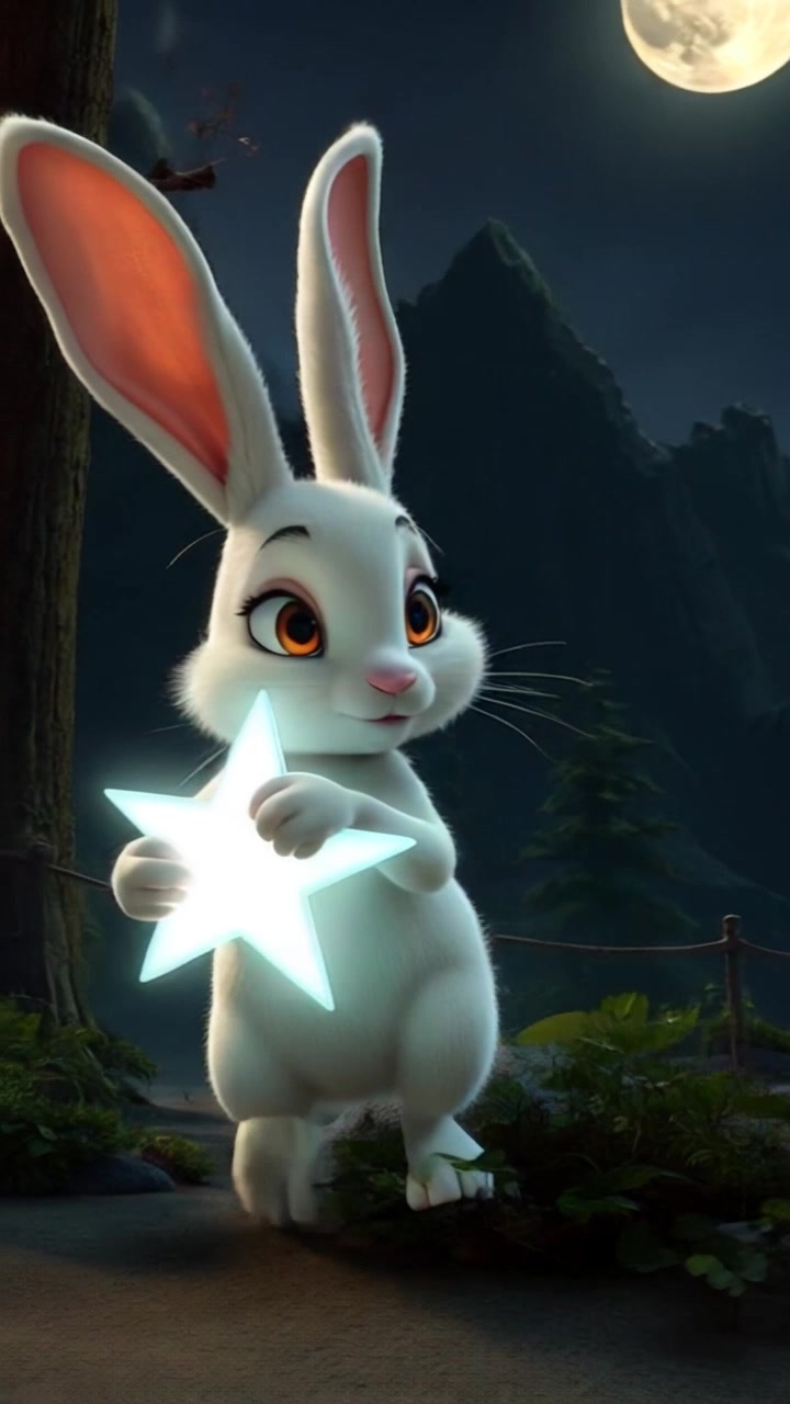 Babloo, the rabbit, is cautiously moving through a dark forest, keeping a glowing star close to him.