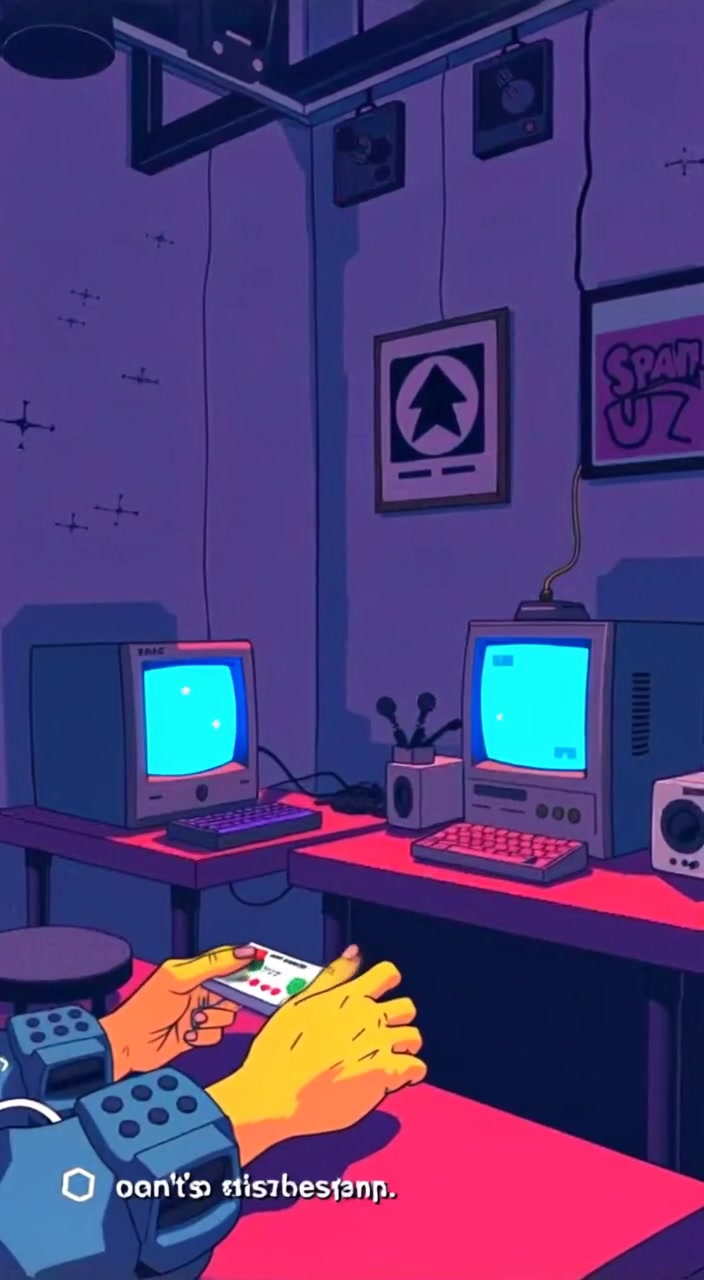 Two figures sit in a dim room, intently focused on screens while gently gripping game controllers.