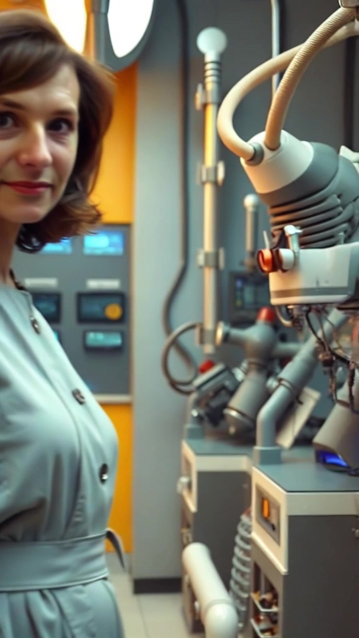 Scene: A futuristic neuroscience lab filled with advanced technology and glowing displays. Style: Ambient lab lighting with a cool, sterile atmosphere. Motion: The camera performs a smooth push-in towards Dr. K while subtly tilting to capture the intricate details of the equipment around him.