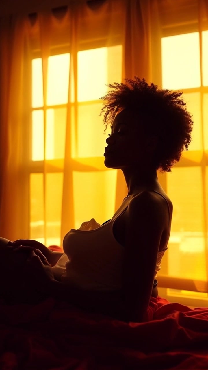 Scene: A bright, sunny bedroom filled with warm morning light, showcasing gentle sunlight filtering through sheer curtains. The atmosphere is serene and inviting, evoking a sense of peace. Motion: The camera slowly pushes in towards the person, capturing a close-up as they begin to wake, their expression tranquil amidst the soft glow of the room.