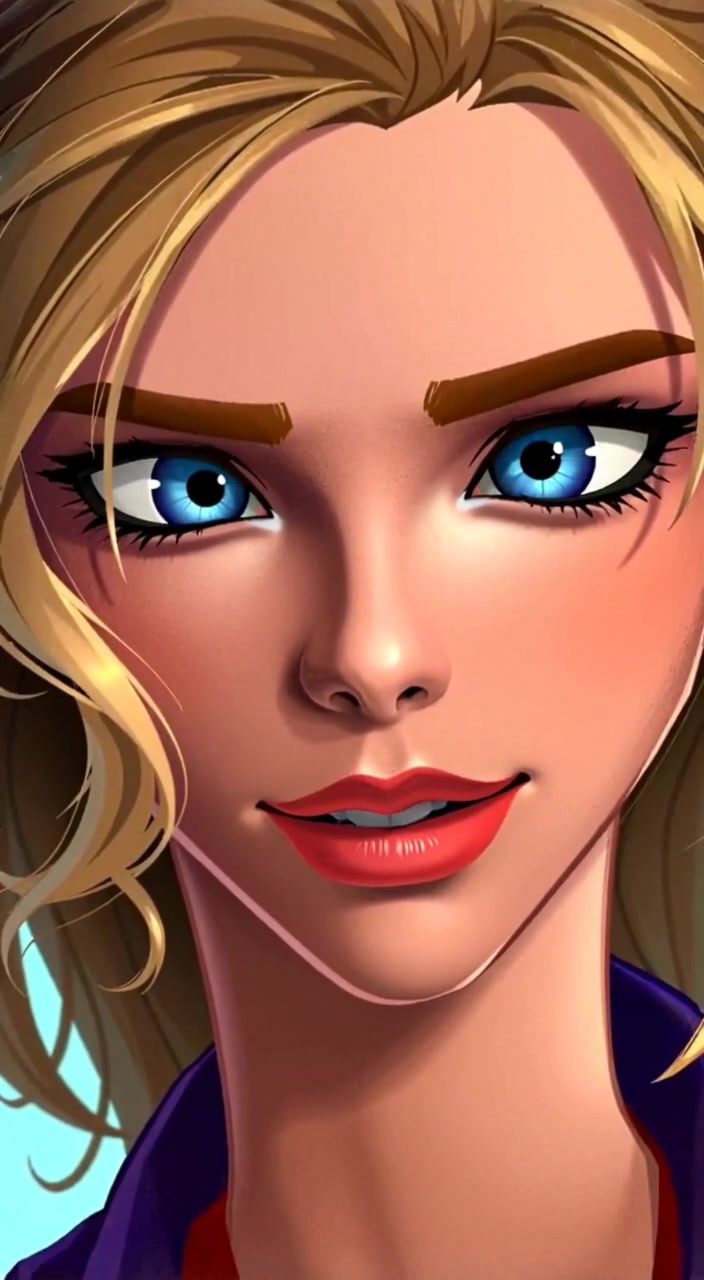 The woman purses her lips, determination evident, while her wavy hair sways softly with each breath.