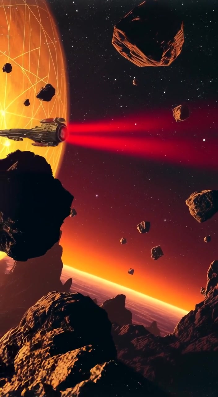 The spaceship gently drifts through the vastness of outer space, surrounded by twinkling stars and cosmic silence.