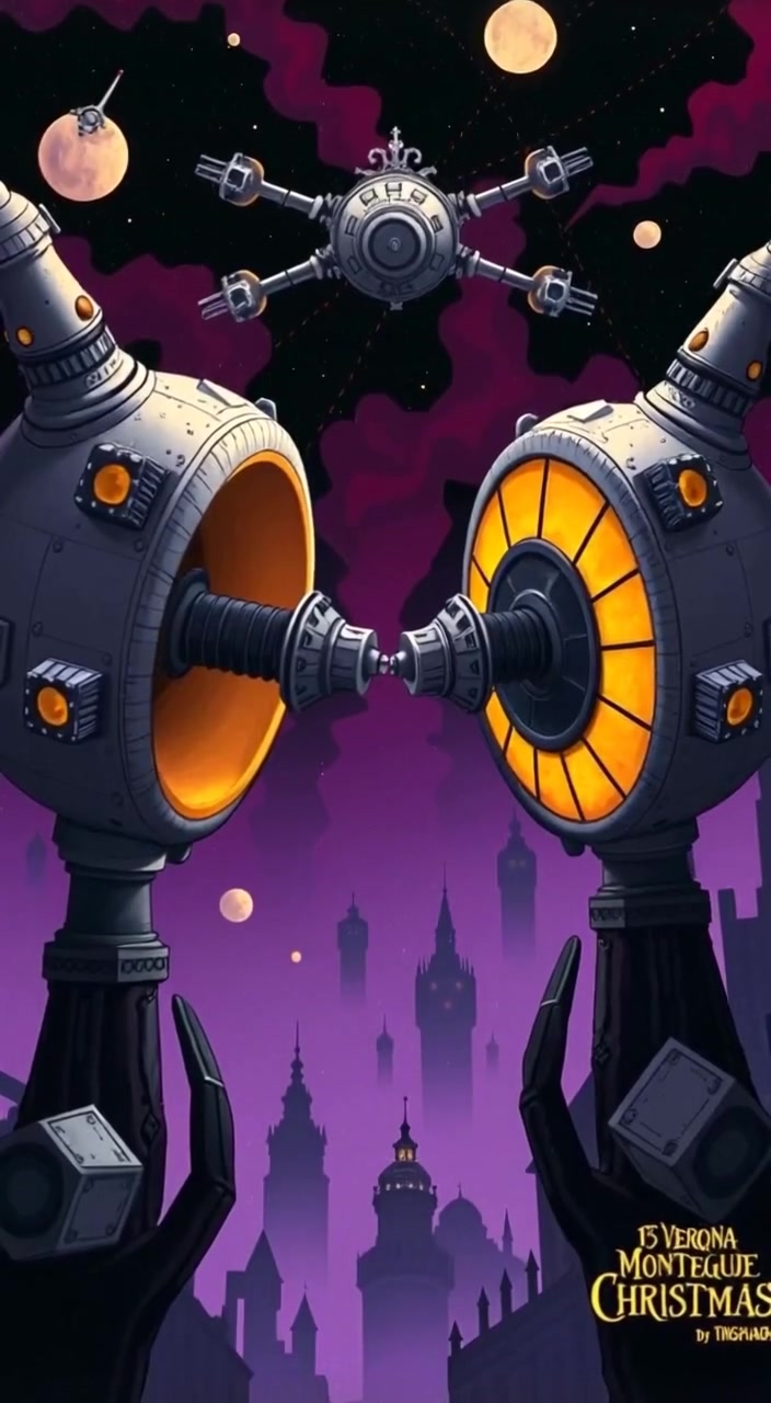 Two space stations hover silently, locked in a tense standoff against the backdrop of distant stars.
