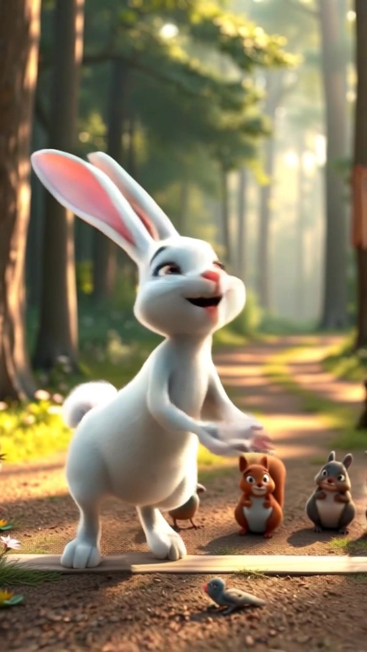 Hare stands at the starting line, his white fur glistening in the sun.