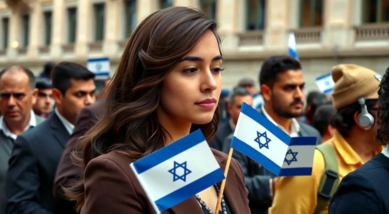 The crowd slowly sways as the flag gently flutters in the breeze.