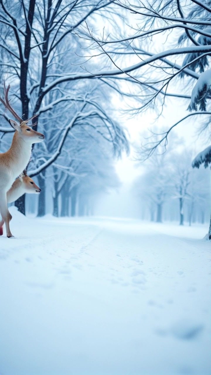 Excavator Digging in a Winter Forest