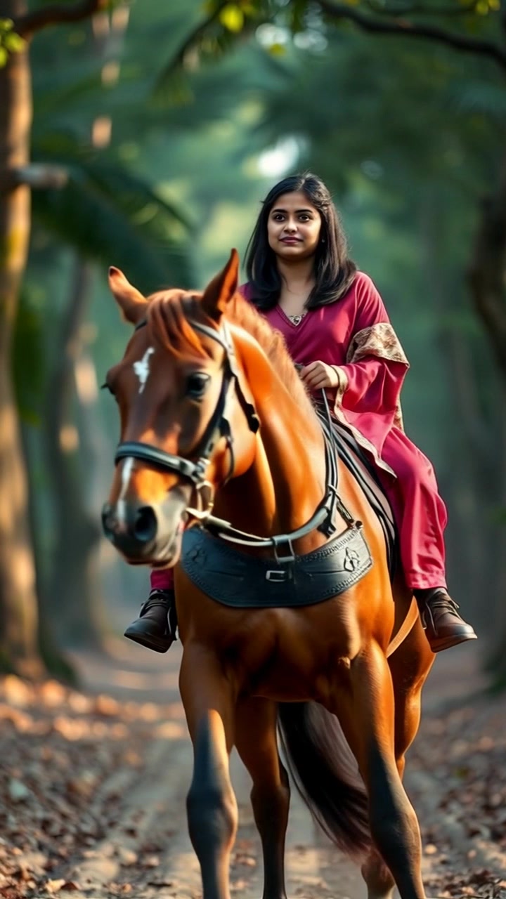 Wanita Cantik Berkuda di Tepi Hutan
