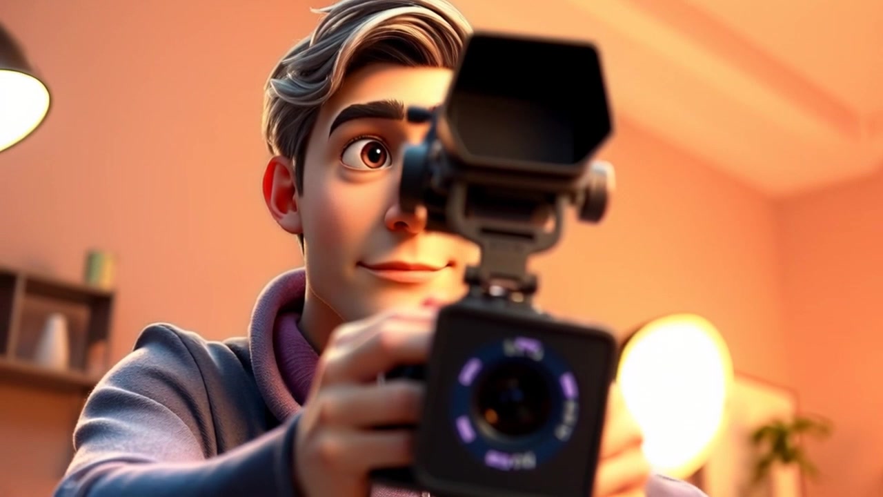 Subject: A content creator meticulously adjusting lighting and camera angles. Subject movement: The creator moves deliberately, fine-tuning the setup to achieve the perfect shot. Scene: A stylish and modern home studio, filled with soft lighting and creative tools. Style: Warm, inviting light that highlights the meticulous details in the gear setup. Motion: The camera performs a smooth tracking shot around the creator, focusing on their hands and equipment, capturing the hustle and excitement of the content creation process.