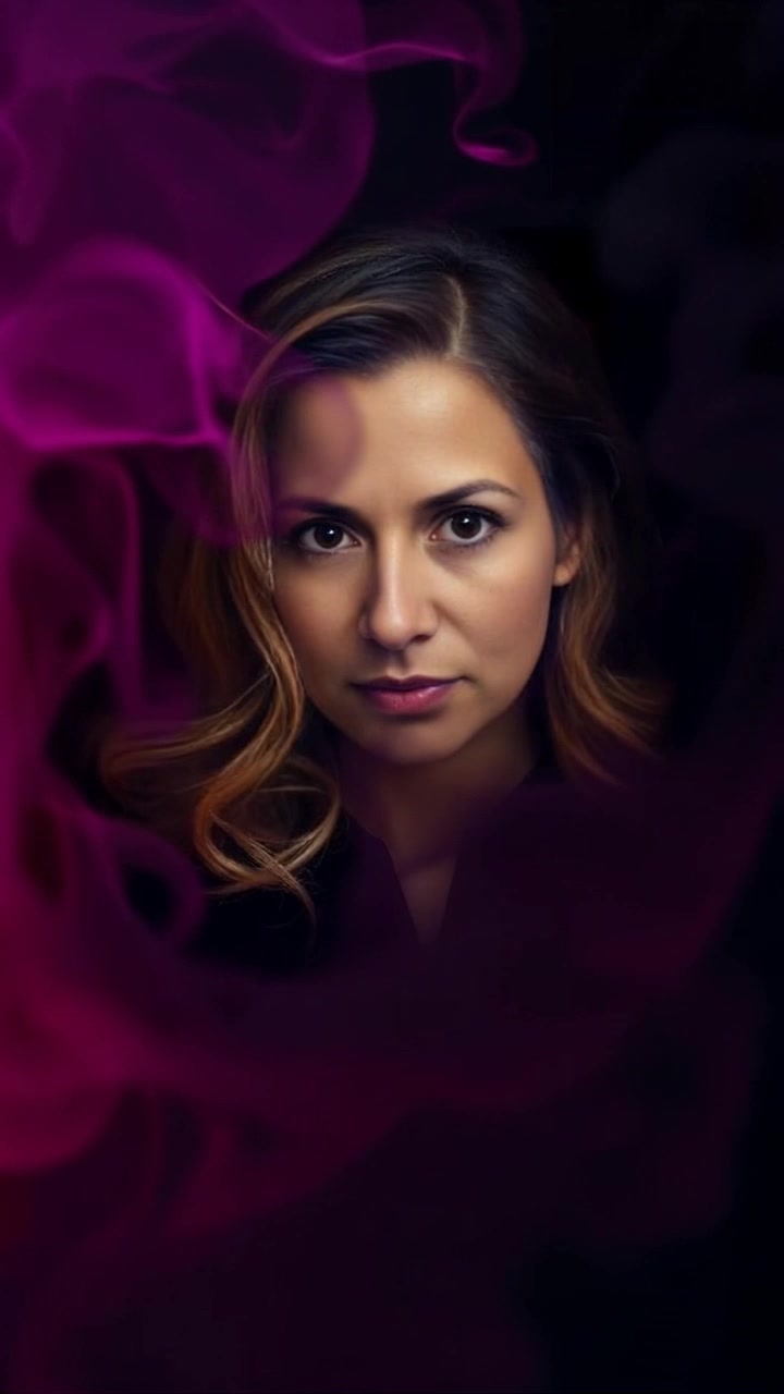 Scene: A mysterious guardian figure enveloped in swirling dark mist, embodying a deep connection to darkness. Style: Eerie moody lighting that emphasizes the shadows and the flowing mist. Motion: The camera slowly circles the guardian, capturing the ethereal nature of the mist as it shifts and flows around her, creating an atmosphere of intrigue and power.